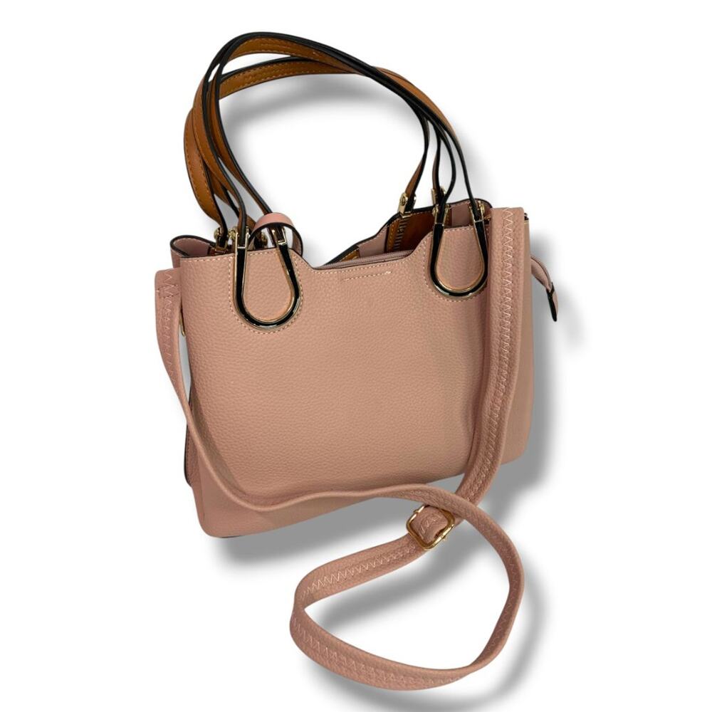 Pink Faux Pebbled Leather Satchel Handbag Removable Crossbodyโ Strap